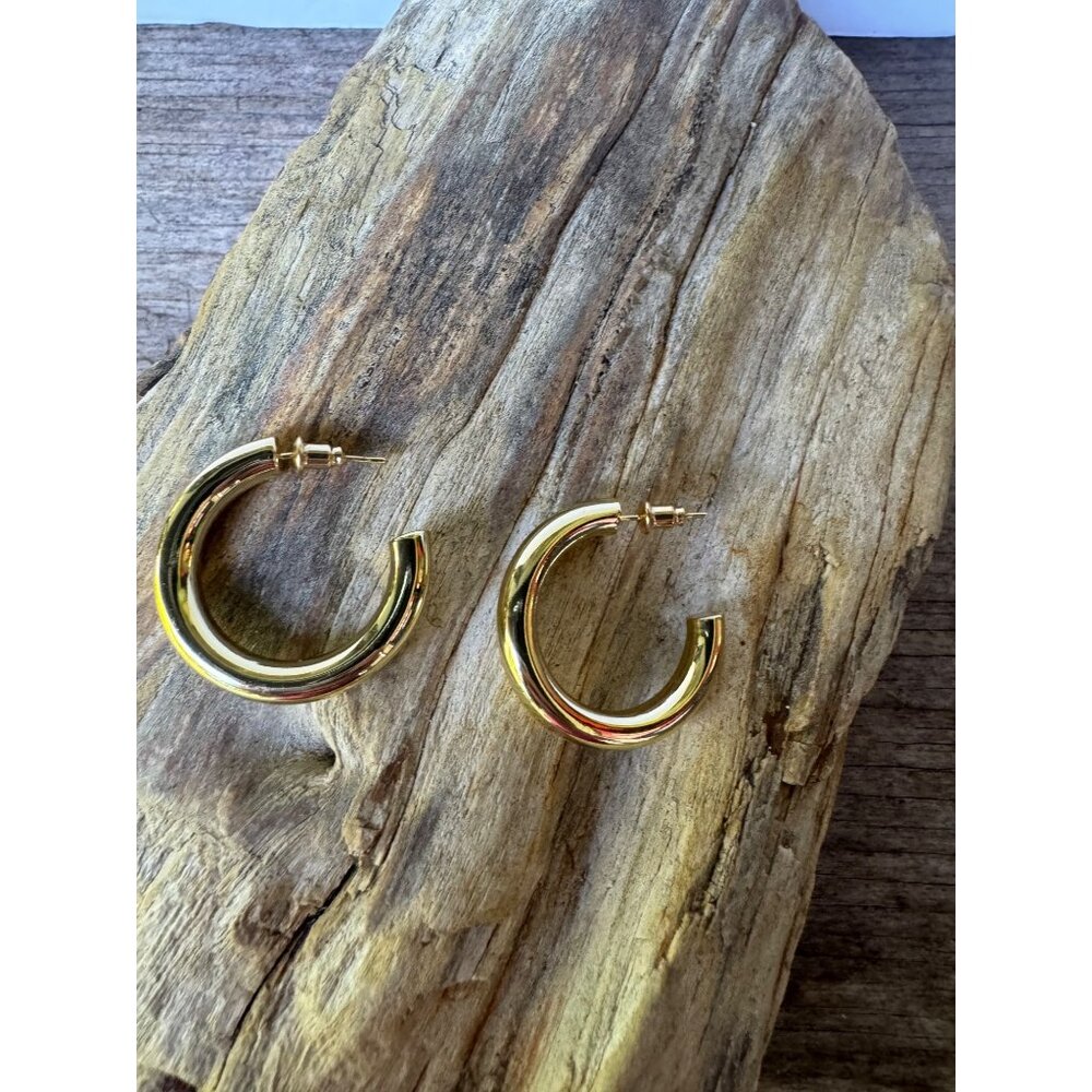 Gold-Plated Sterling Chunky Hoop Earrings For Women 1.5" Diameter 6.78g